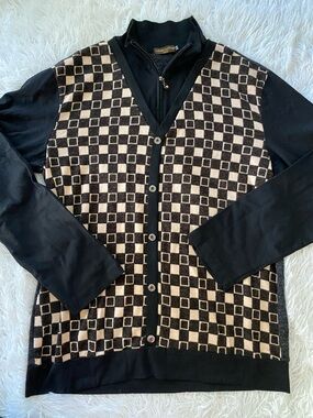 Louis Vuitton Black and Beige 1/4 Zip-Front sweater Ittierre made in Italy